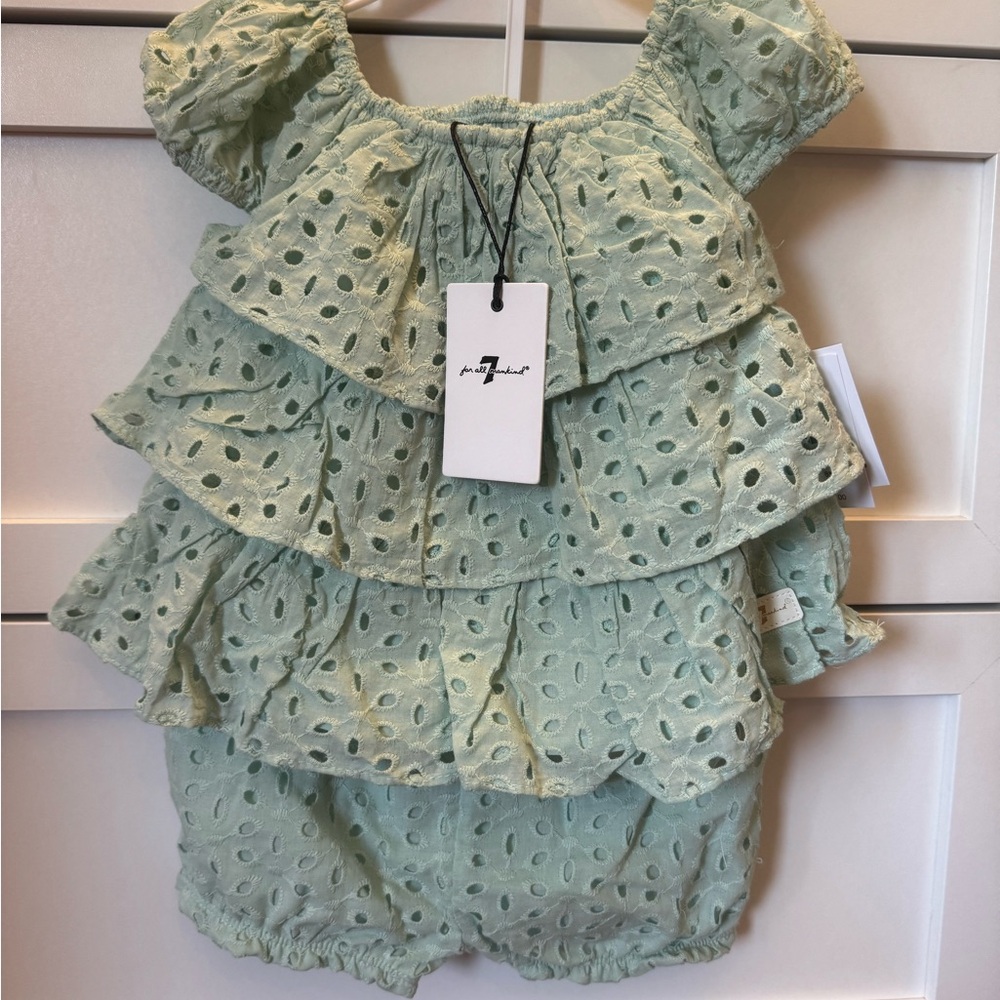 7 For All Mankind Light Green Eyelet Ruffle Set